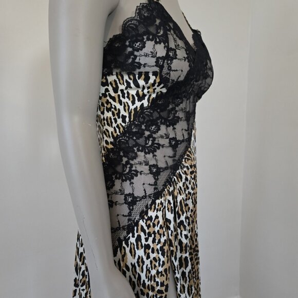 Frederick's Of Hollywood Size M Vintage Leopard Slip Dress Gown Sheer w/ Slit - Picture 11 of 16